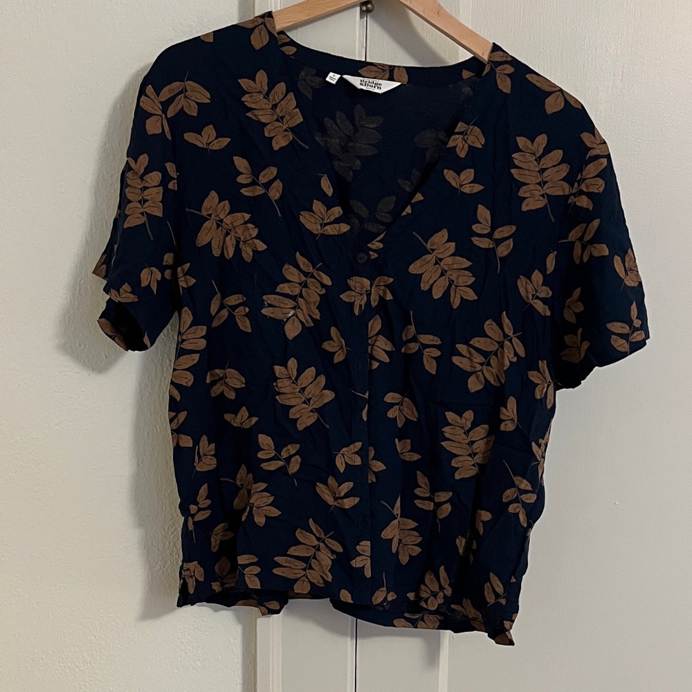 EUC bridge & burn button front blouse